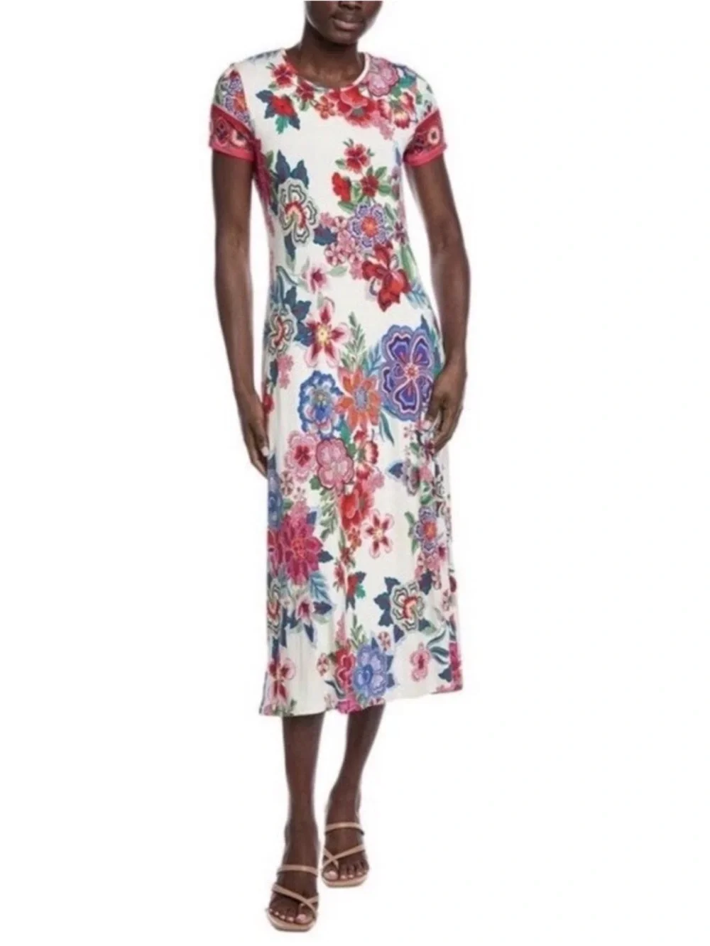 Johnny Was XS The Janie Favorite Cap Sleeve Midi Dress Kallie Scarf NWT White